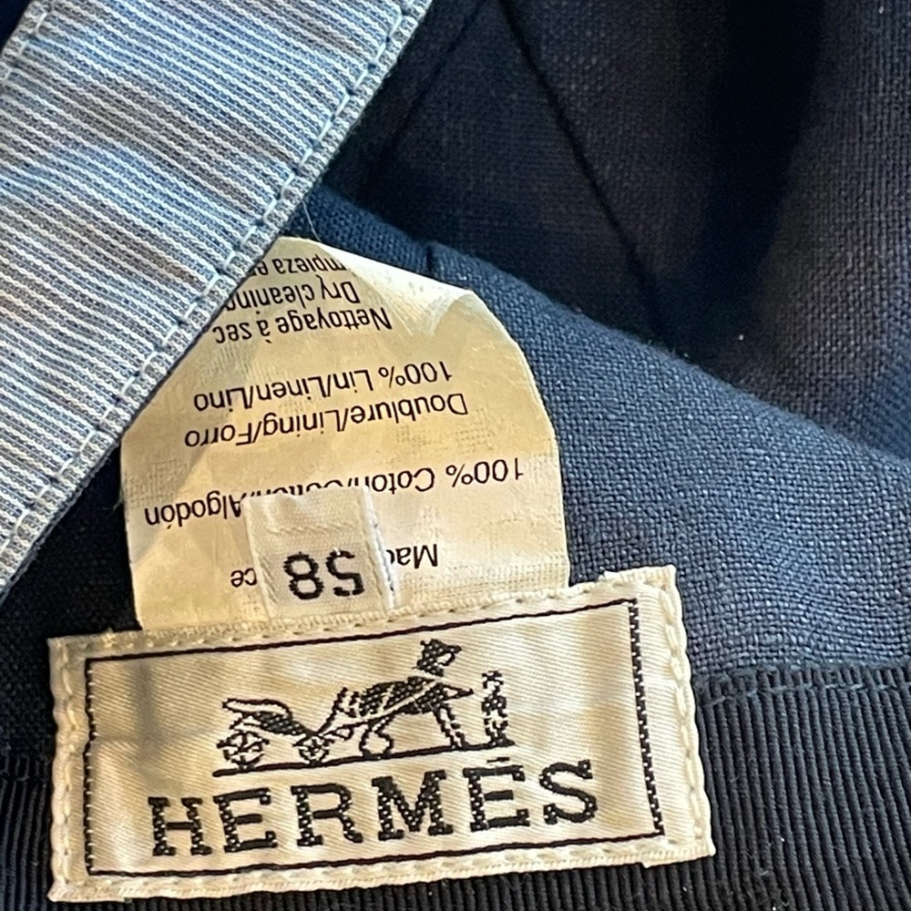 Hermes micro pinstripe cap, silver snaps, covered button,cotton, blue/white, 58 - Picture 14 of 15
